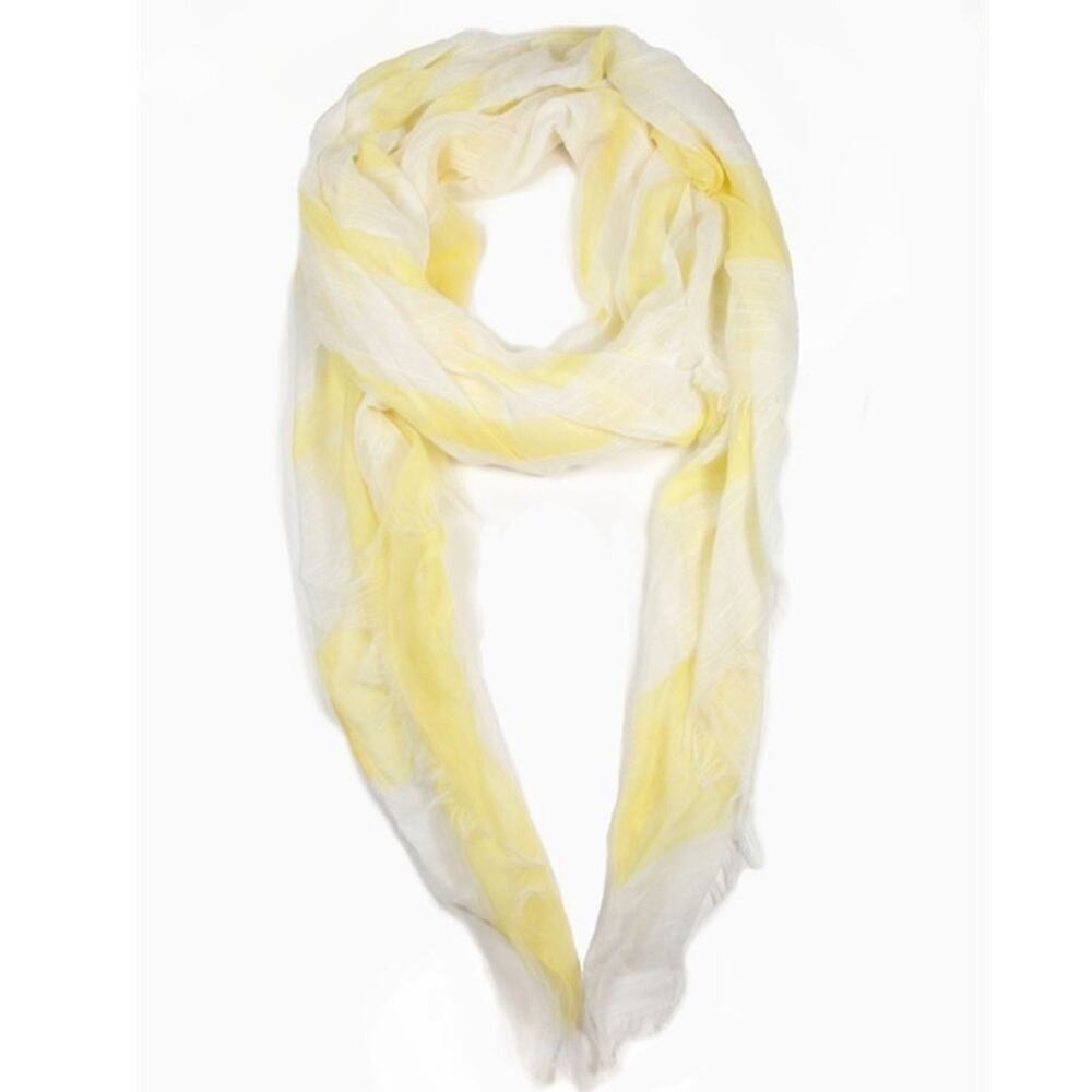 NEW NWT Boutique Yellow & White Stripe Fringe Lightweight Rectangle Scarf